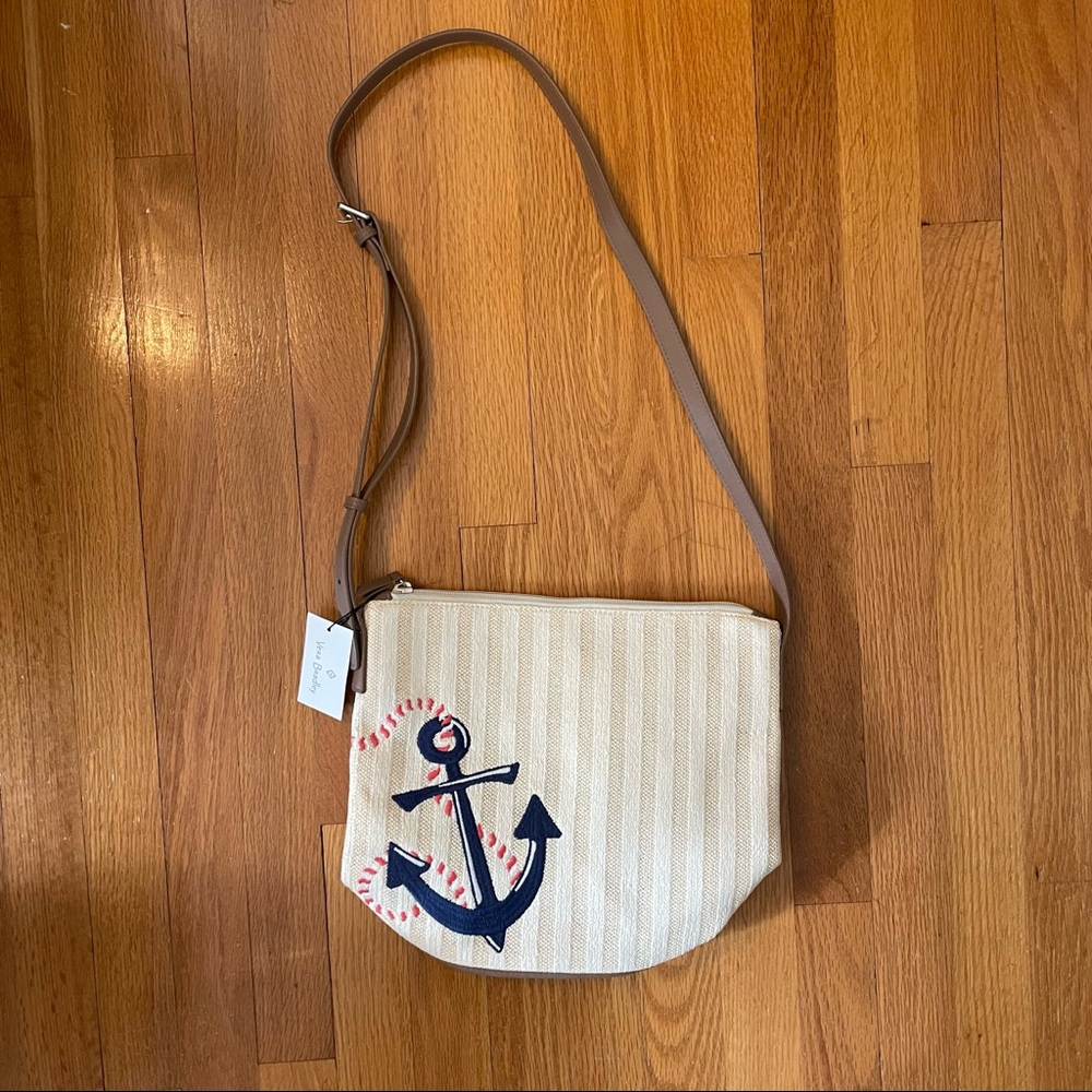 Vera Bradley Straw Bucket Crossbody Bag Anchor